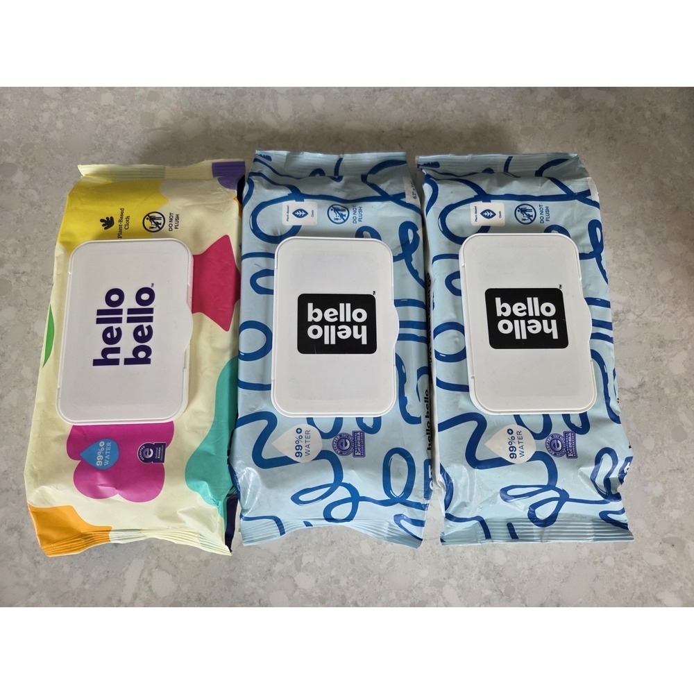 3 PK Hello Bello Baby Wipes (60 Count Each)‎ Unscented Baby Wipes Hypoallergenic